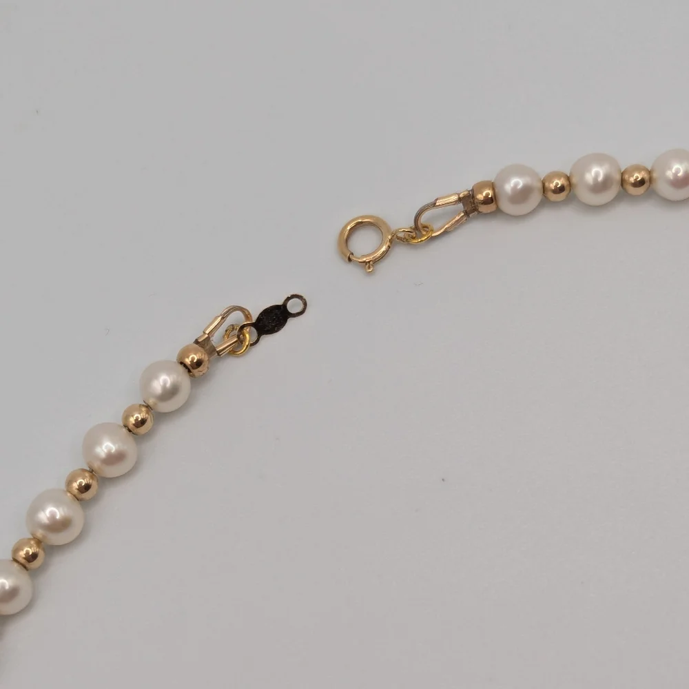 14k Yellow Gold Beaded Pearl Necklace With Fairy Pendant - Picture 13 of 15